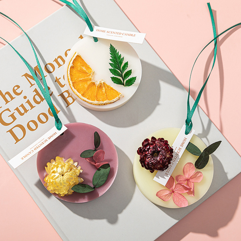 20g Round Orange Wardrobe Aromatherapy Car Fragrance Wax Tablet Long-Lasting Household Loose Fragrance Deodorizing Solid with Hand Gift Hanging Piece