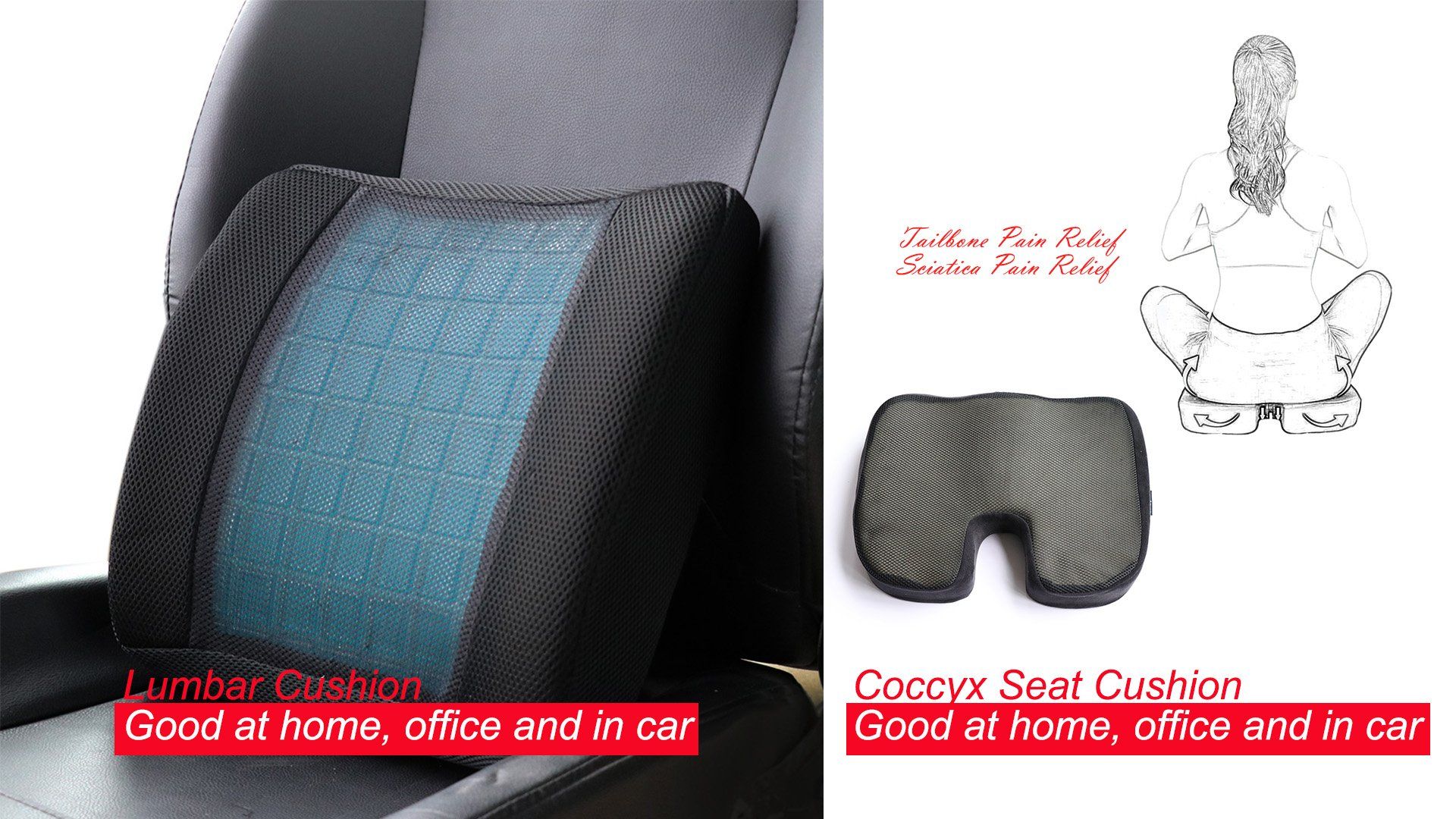 Backrest Ergonomic Design Memory Foam Sponge Lumbar Waist Pillow for Car Office Home