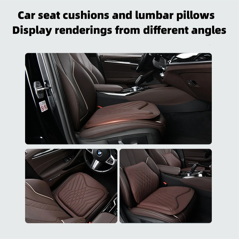 2PCS / Set Nappa Texture PU Leather + Memory Foam Car Seat Cushion Lumbar Support Pillow