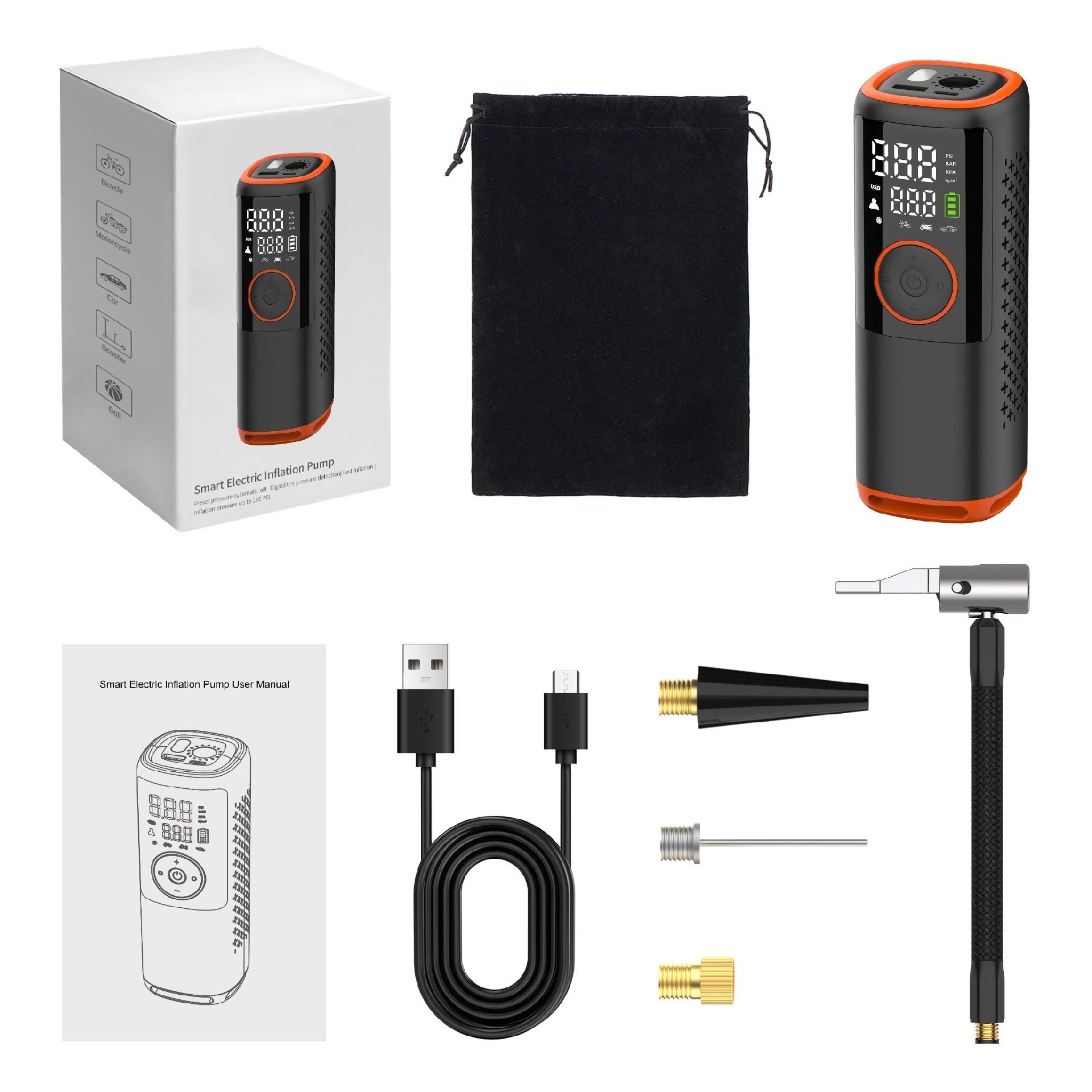 Automatic Pocket Digital Tire Air Pump Wireless Rechargeable Mini Electric Smart 150 Psi Portable Tire Inflator for Bicycle Car	