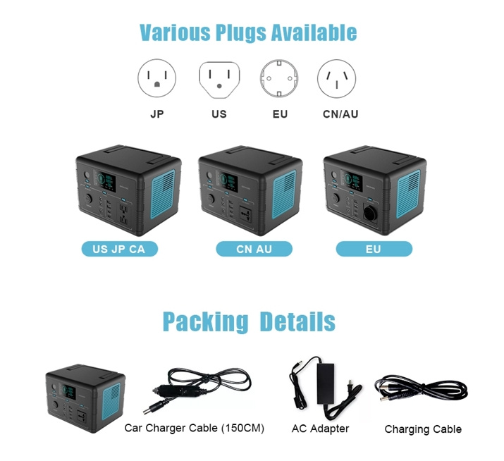 500W Portable Rechargeable Power Station Multifunctional Emergency Power Supply