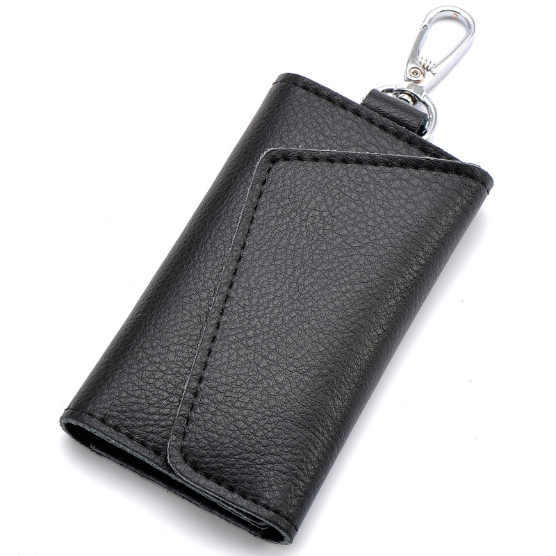 Custom Genuine Leather Car Smart Key Chain Keychain Holder Metal Zipper Bag Car Key Case	