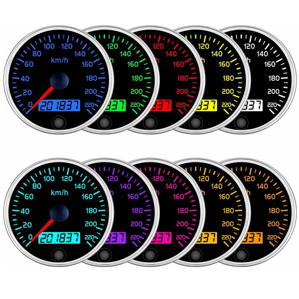 Wholesale Factory Supply 85mm 3 3/8 Inch 100mm 10 Colors 60mph GPS Speedometer Tachometer Fuel Level White LED Black Faceplate Car Marine Speedometer Supplier